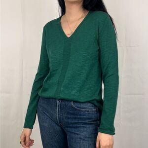 NWT J Jill Linen Blend Green V-Neck Sweater
